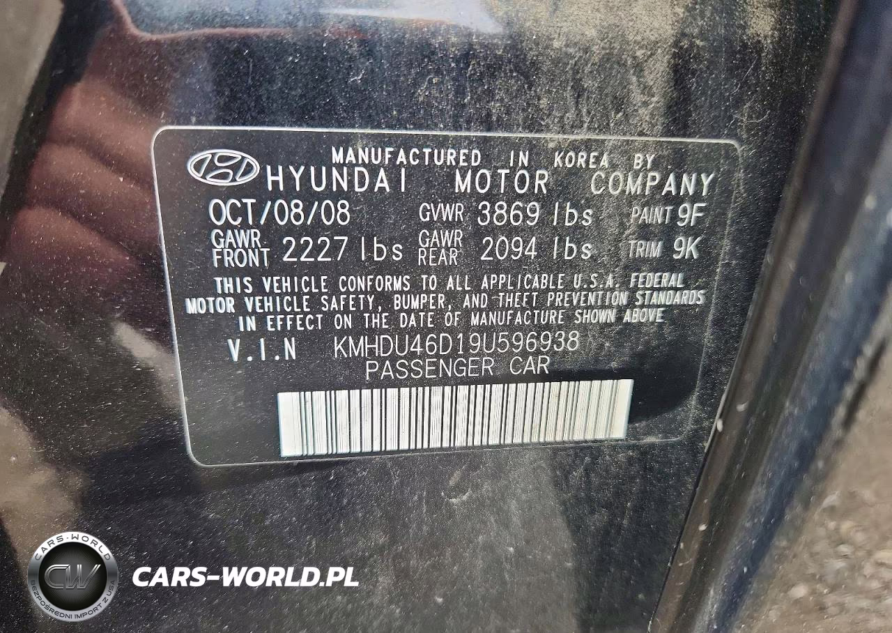 2009 Hyundai Elantra Gls VIN:KMHDU46D19U596938 - 12