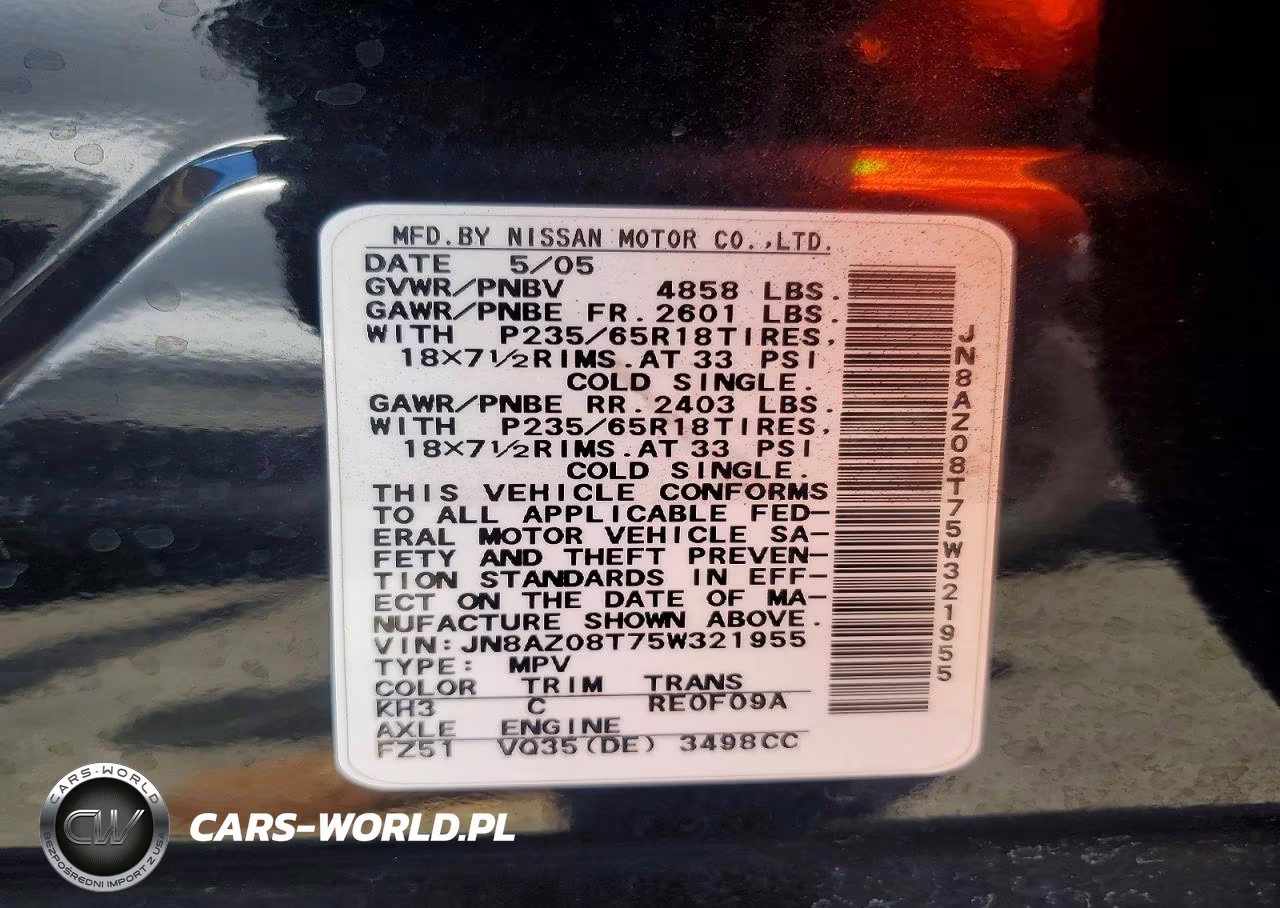 2005 Nissan Murano S VIN:JN8AZ08T75W321955 - 13