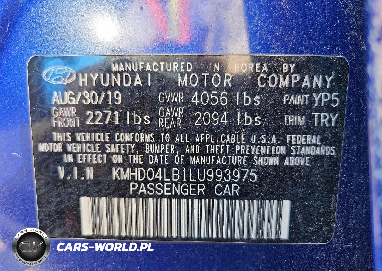2020 Hyundai Elantra Sport VIN:KMHD04LB1LU993975 - 12