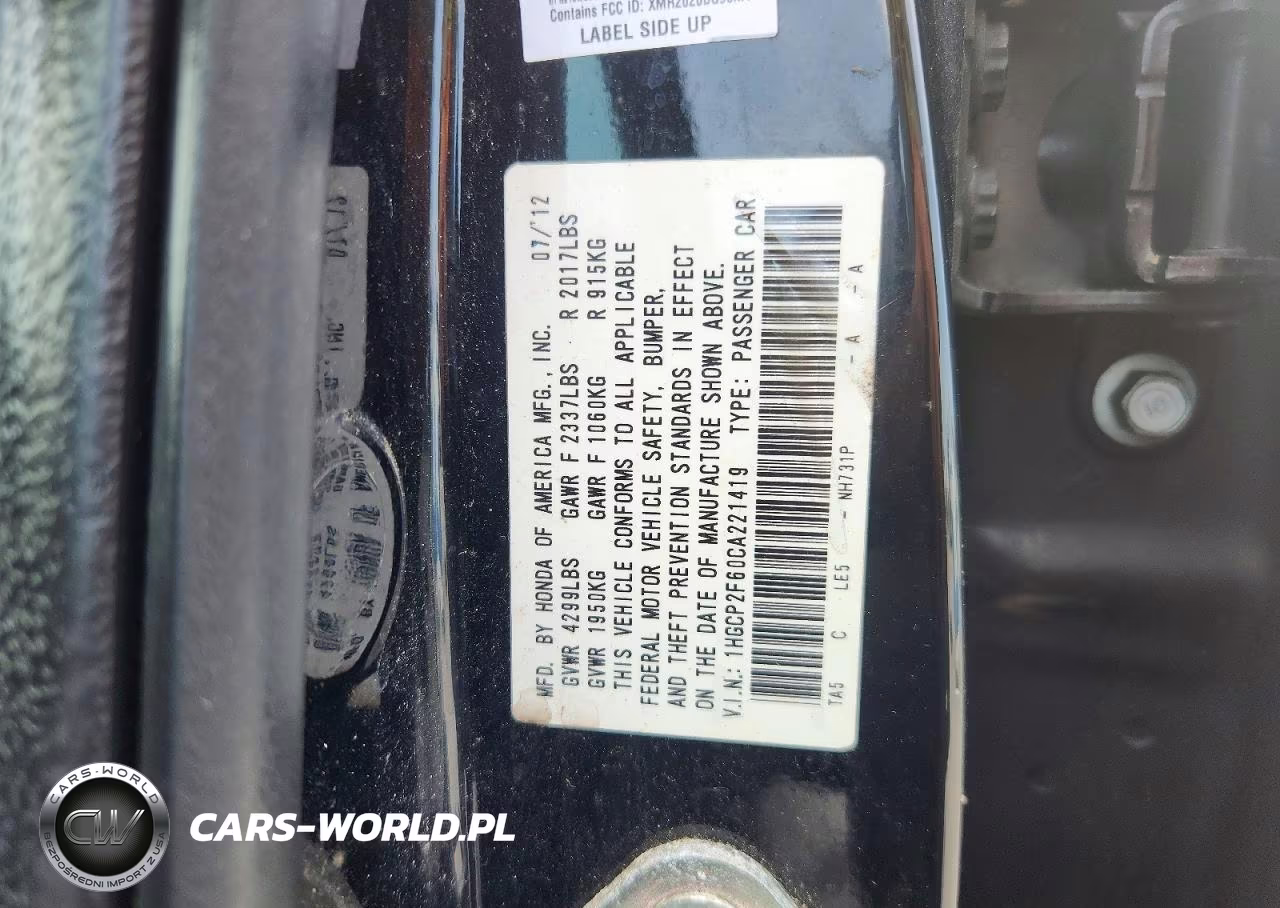 2012 Honda Accord Se VIN:1HGCP2F60CA221419 - 12