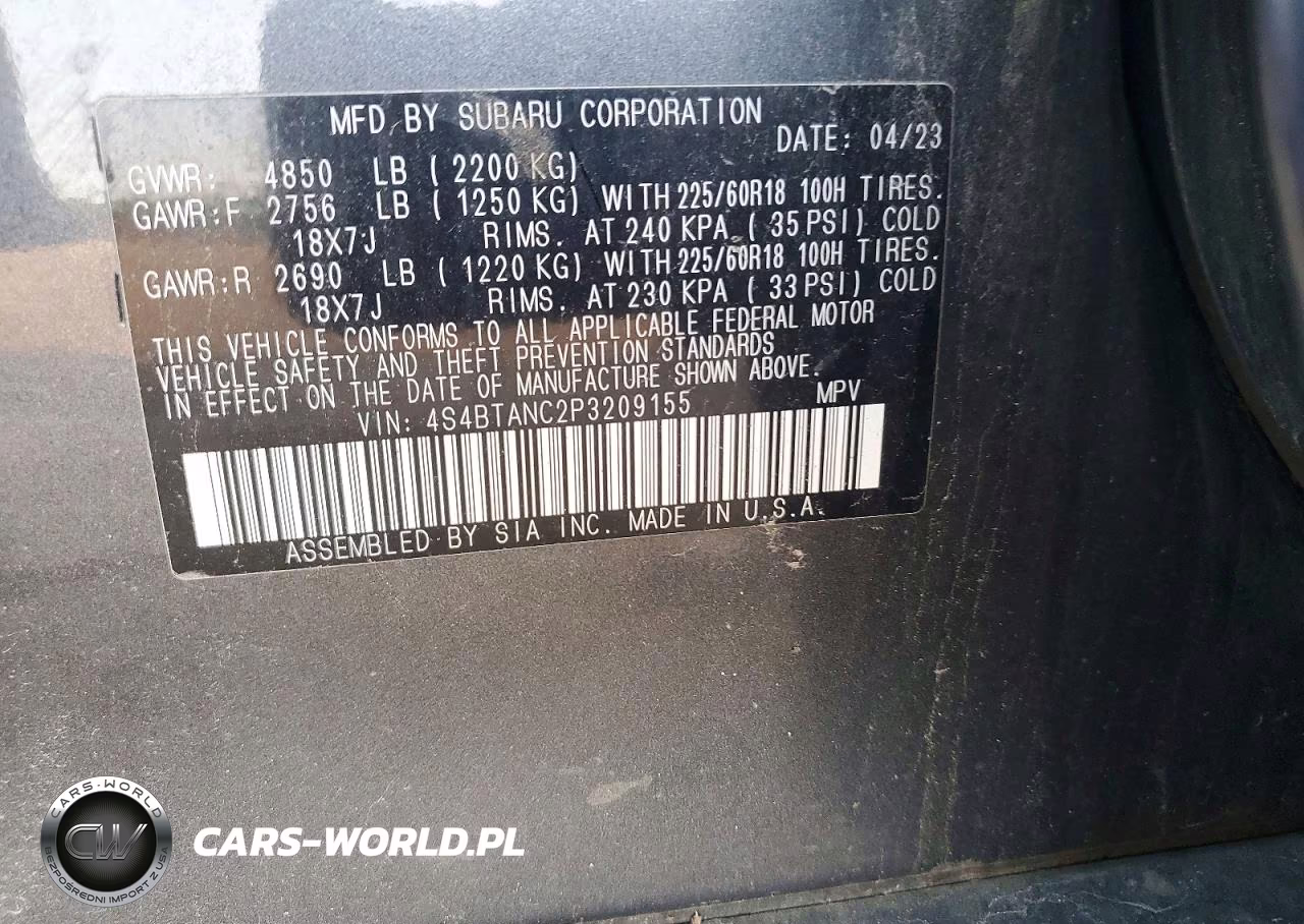 2023 Subaru Outback Limited VIN:4S4BTANC2P3209155 - 13