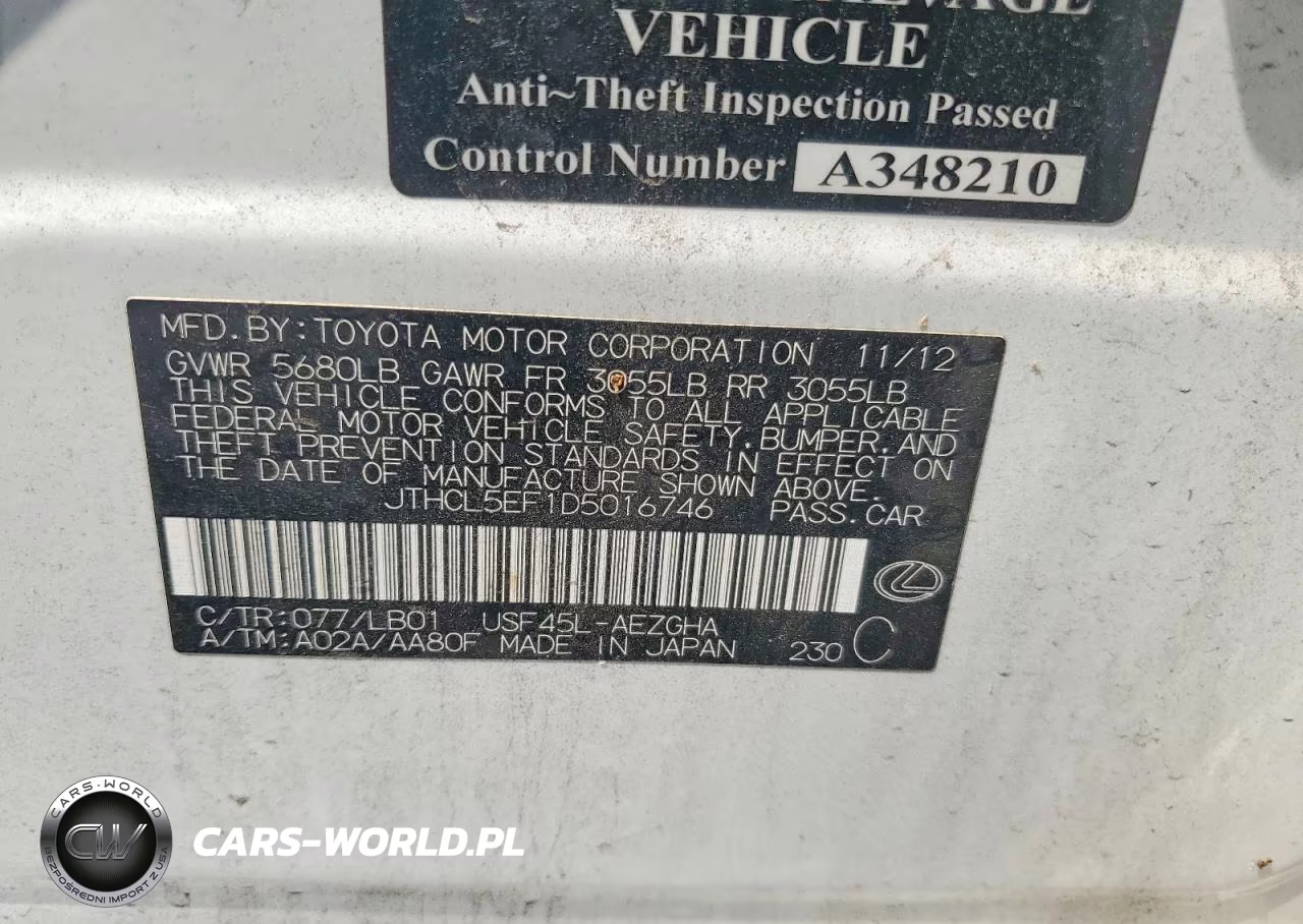 2013 Lexus Ls 460 VIN:JTHCL5EF1D5016746 - 12