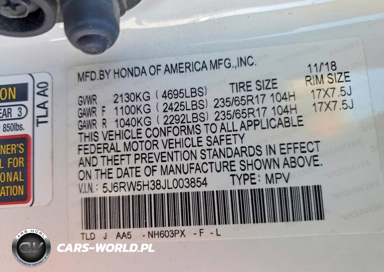 2018 Honda Cr-V Lx VIN:5J6RW5H38JL003854 - 13