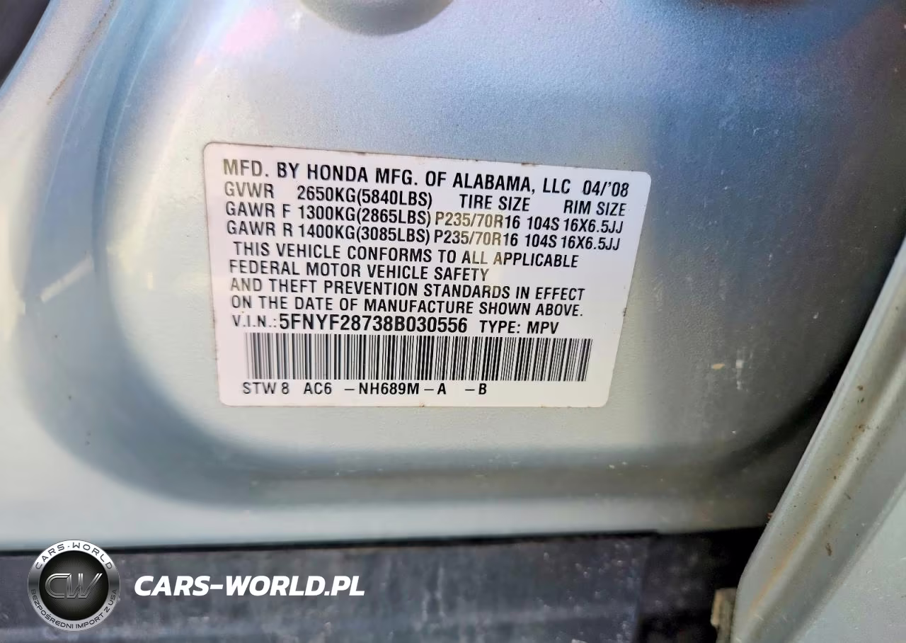 2008 Honda Pilot Exl VIN:5FNYF28738B030556 - 13
