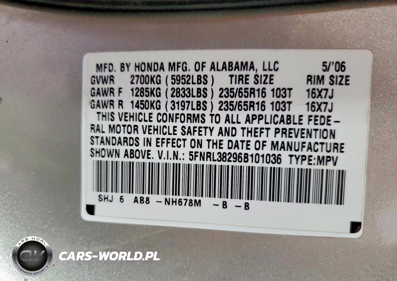 2006 Honda Odyssey Lx VIN:5FNRL38296B101036 - 14