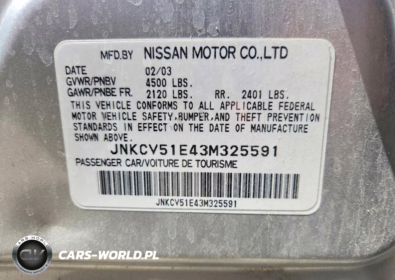 2003 Infiniti G35 Base VIN:JNKCV51E43M325591 - 12