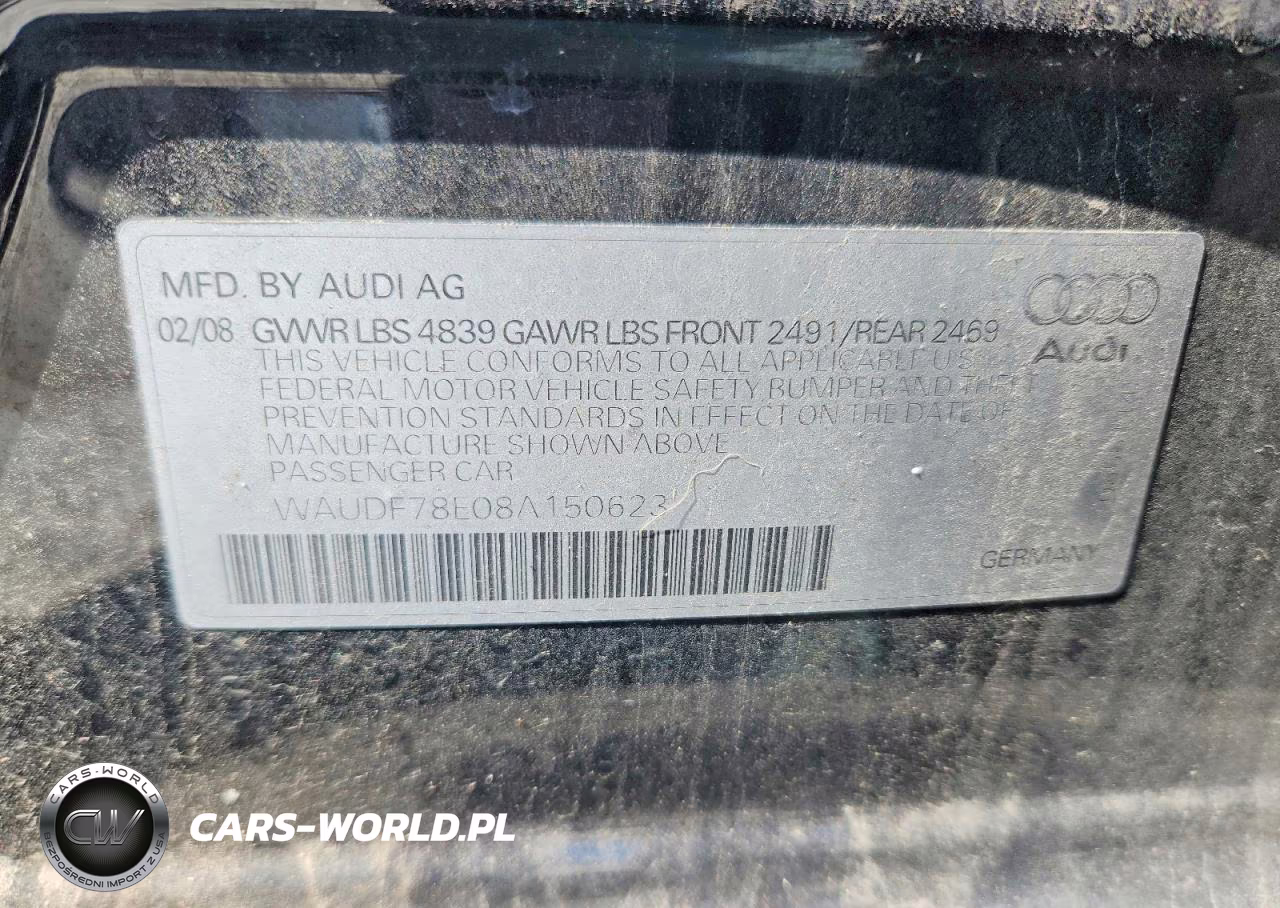2008 Audi A4 2.0T Quattro VIN:WAUDF78E08A150623 - 12