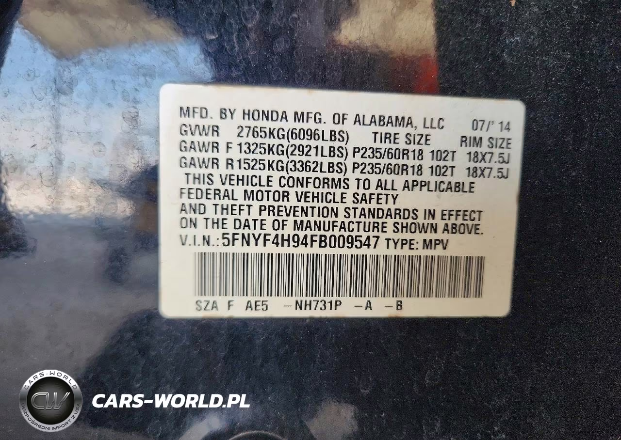 2015 Honda Pilot Touring VIN:5FNYF4H94FB009547 - 12