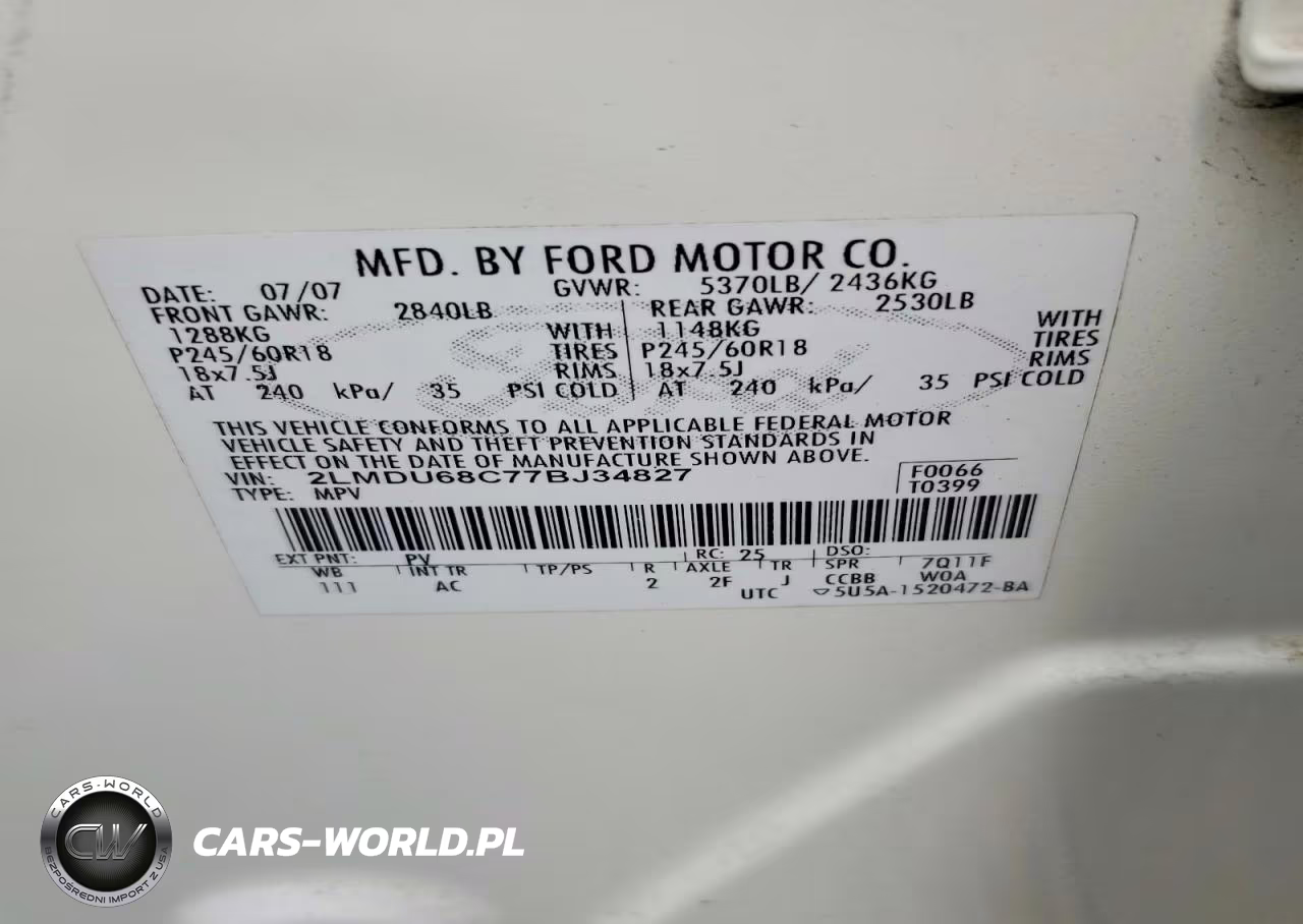 2007 Lincoln Mkx VIN:2LMDU68C77BJ34827 - 13