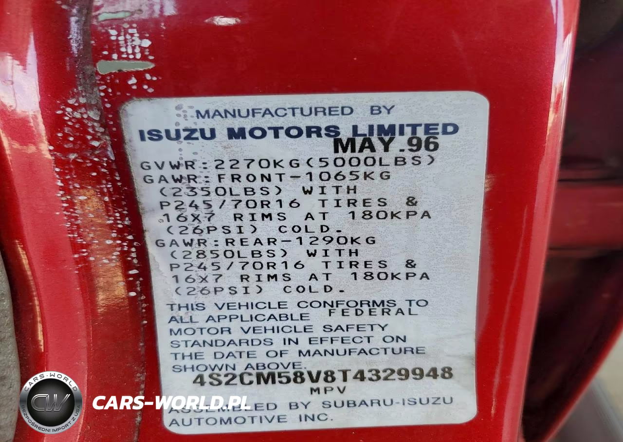 1996 Isuzu Rodeo S VIN:4S2CM58V8T4329948 - 12