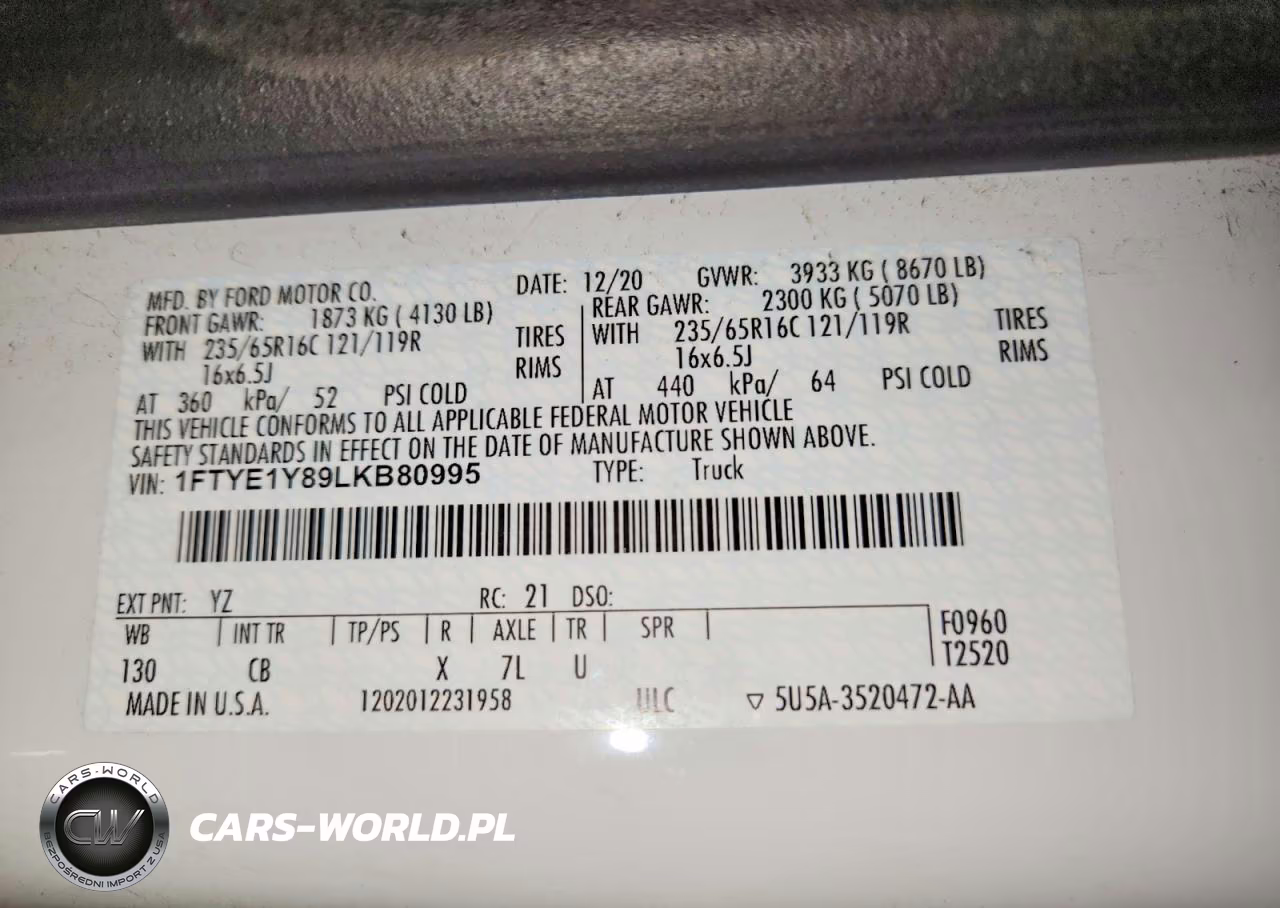 2020 Ford Transit 150 Delivery Van VIN:1FTYE1Y89LKB80995 - 13