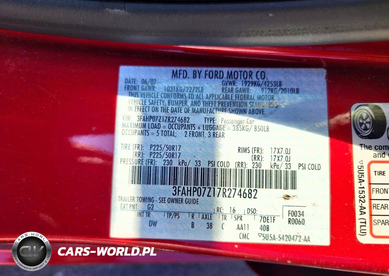 2007 Ford Fusion Se VIN:3FAHP07Z17R274682 - 12