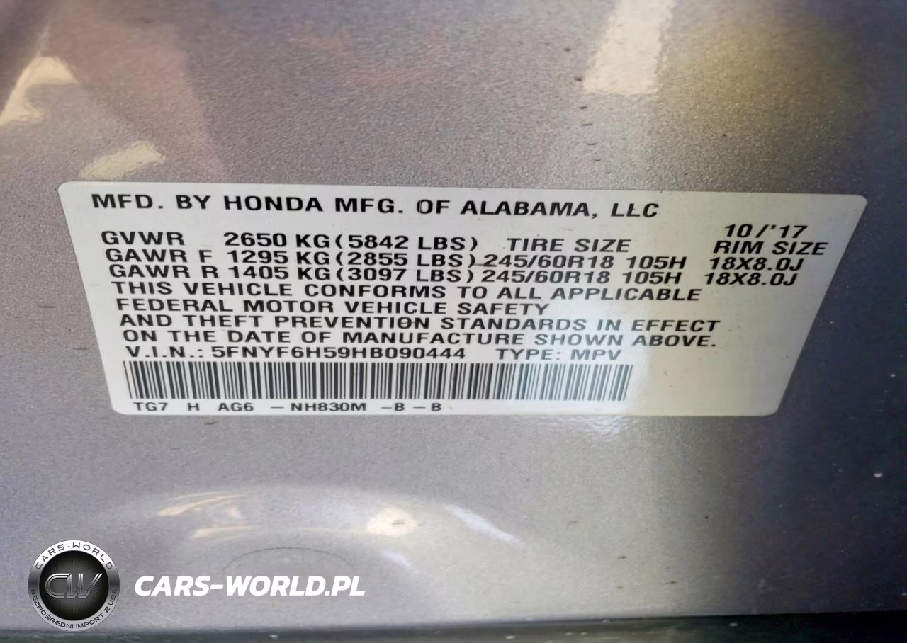 2017 Honda Pilot Exl VIN:5FNYF6H59HB090444 - 13
