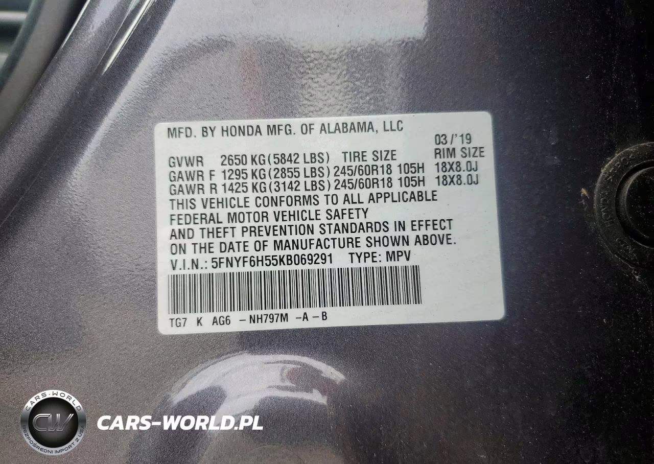2019 Honda Pilot Exl VIN:5FNYF6H55KB069291 - 12