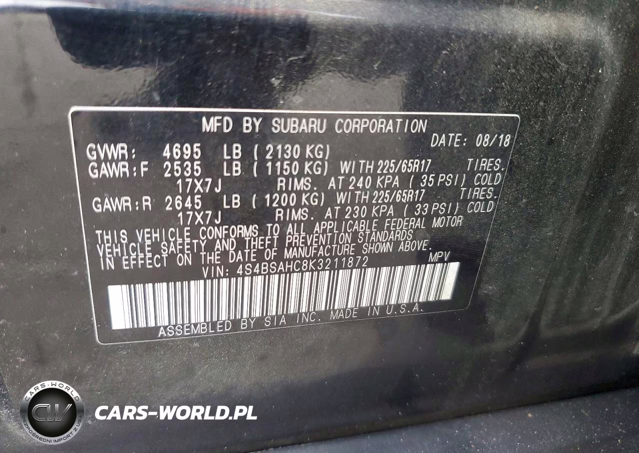2019 Subaru Outback 2.5I Premium VIN:4S4BSAHC8K3211872 - 14