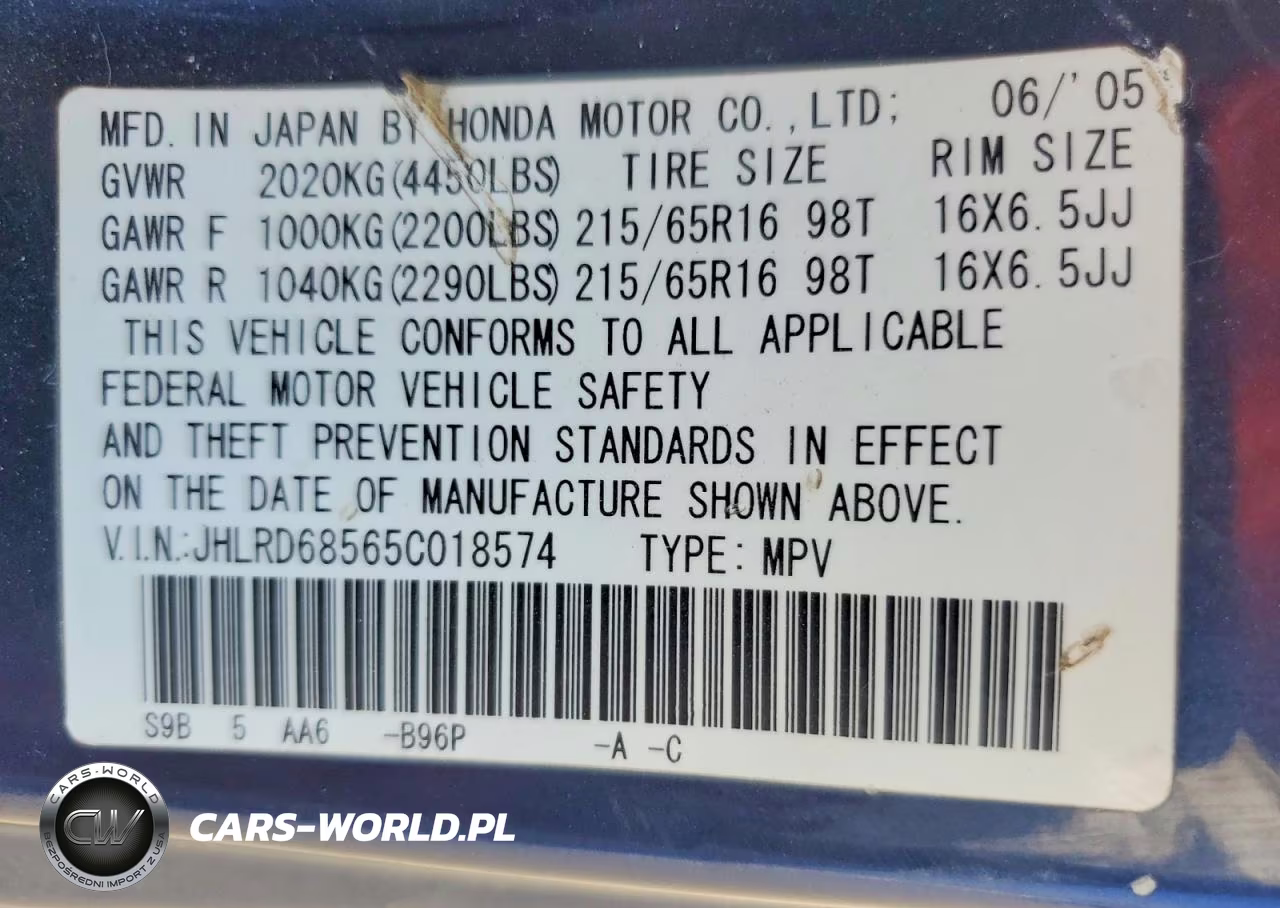 2005 Honda Cr-V Lx VIN:JHLRD68565C018574 - 13