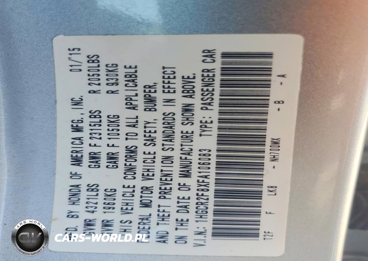 2015 Honda Accord Exl VIN:1HGCR2F8XFA106083 - 12