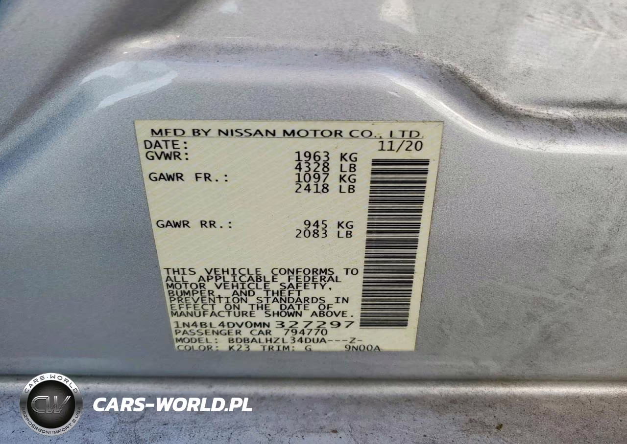 2021 Nissan Altima Sv VIN:1N4BL4DV0MN327297 - 12