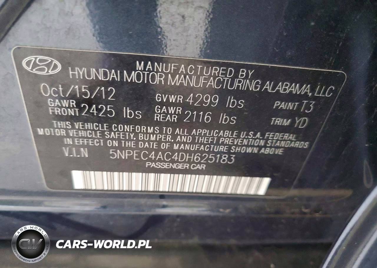 2013 Hyundai Sonata Limited VIN:5NPEC4AC4DH625183 - 12