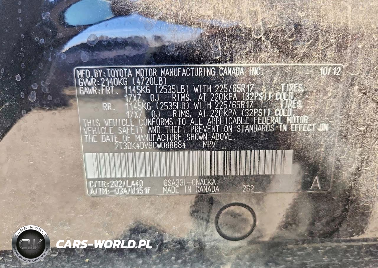 2012 Toyota Rav4 Limited VIN:2T3DK4DV9CW088684 - 12