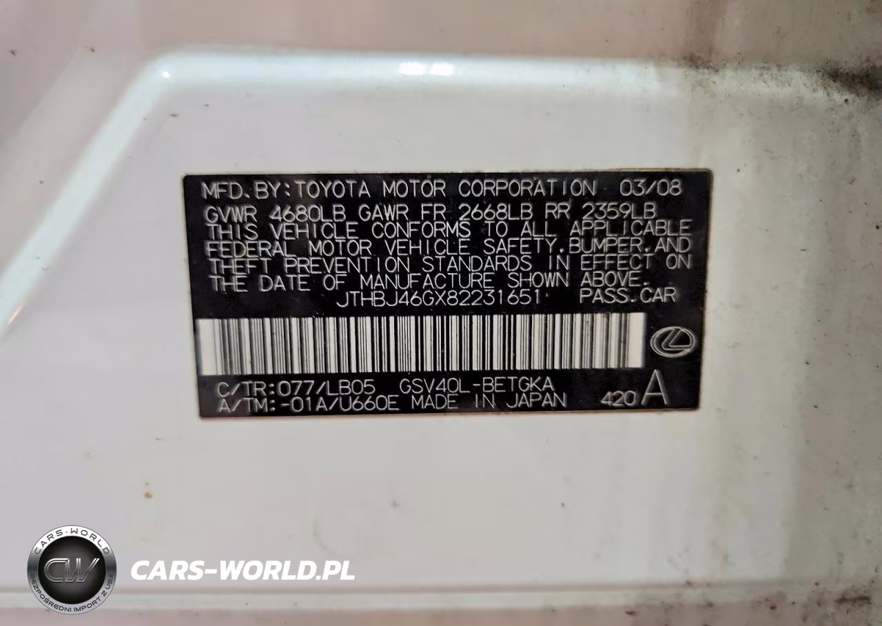 2008 Lexus Es 350 VIN:JTHBJ46GX82231651 - 12