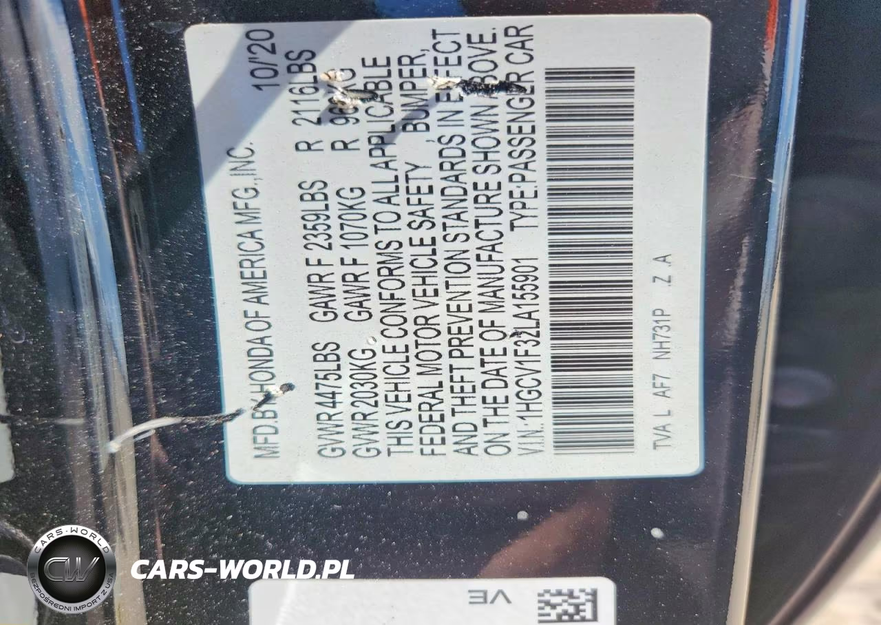2020 Honda Accord Sport VIN:1HGCV1F32LA155901 - 12