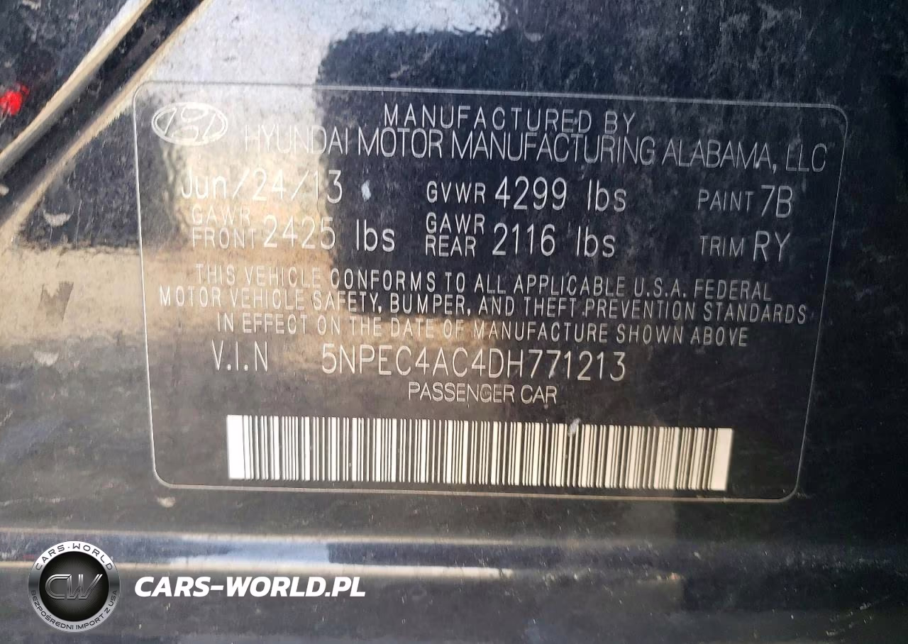 2013 Hyundai Sonata Se VIN:5NPEC4AC4DH771213 - 12