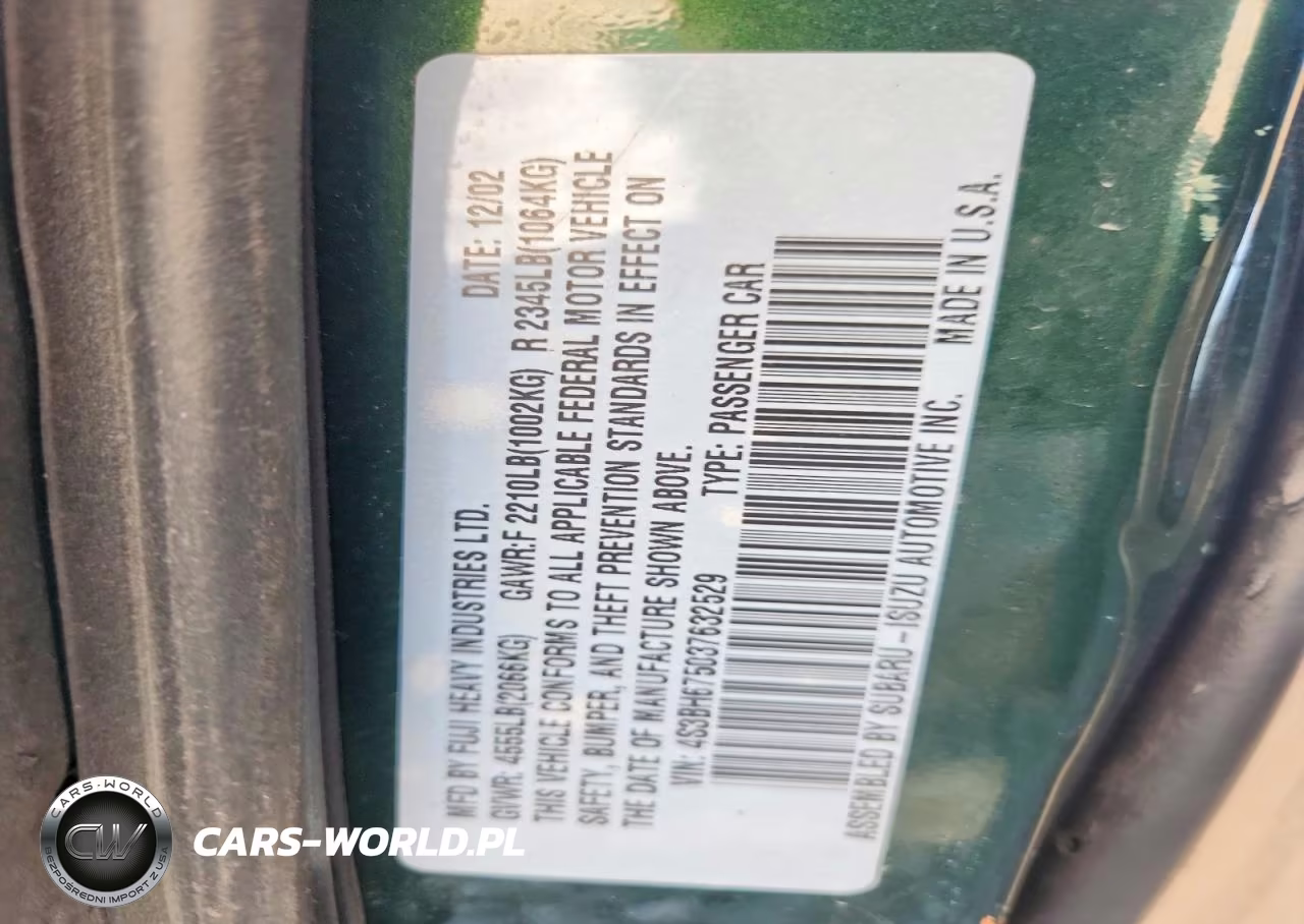 2003 Subaru Legacy Outback Awp VIN:4S3BH675037632529 - 12