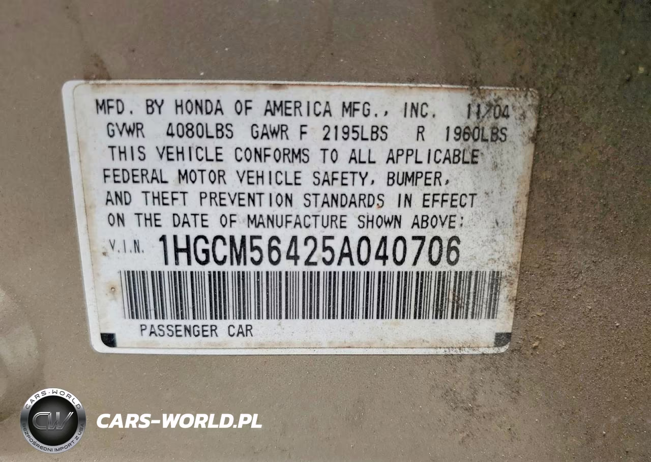 2005 Honda Accord Lx VIN:1HGCM56425A040706 - 12