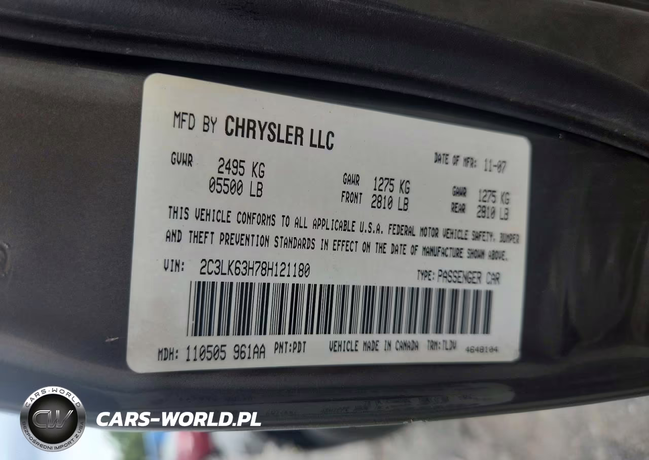 2008 Chrysler 300C VIN:2C3LK63H78H121180 - 13