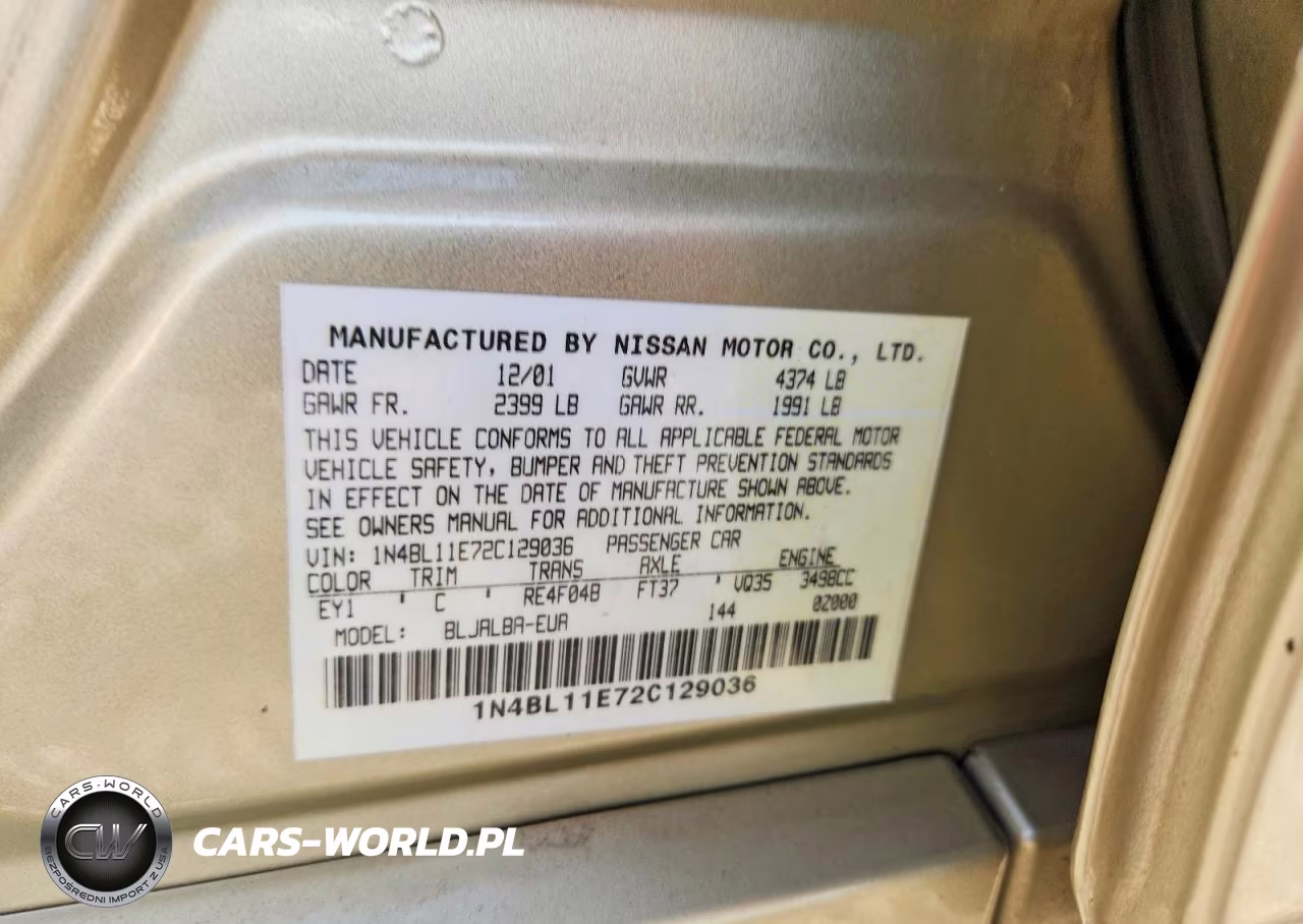 2002 Nissan Altima 3.5 Se VIN:1N4BL11E72C129036 - 12