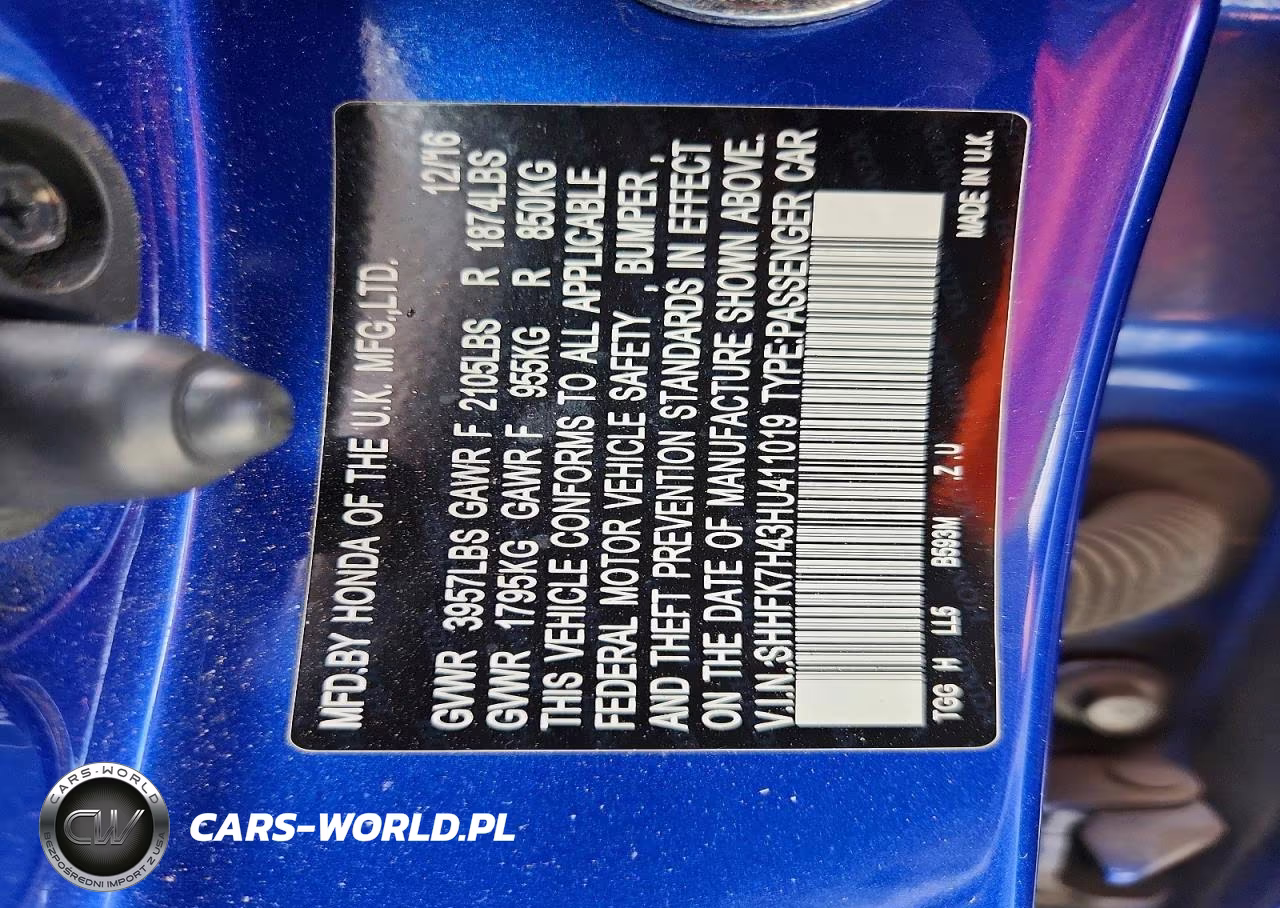 2017 Honda Civic Sport VIN:SHHFK7H43HU411019 - 12