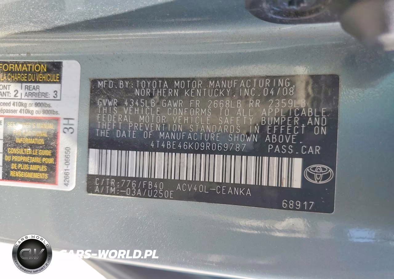 2009 Toyota Camry Le VIN:4T4BE46K09R069787 - 12