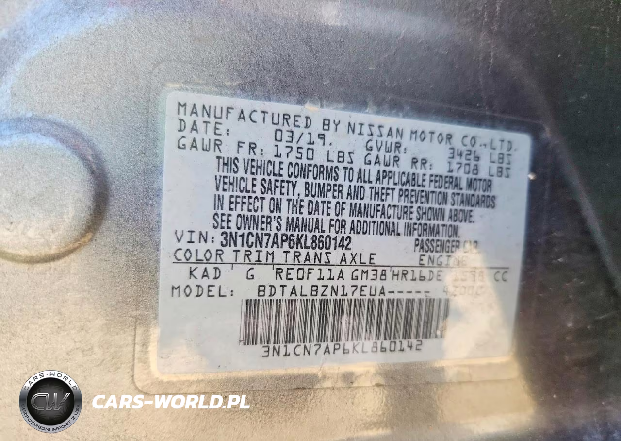 2019 Nissan Versa Sv VIN:3N1CN7AP6KL860142 - 13