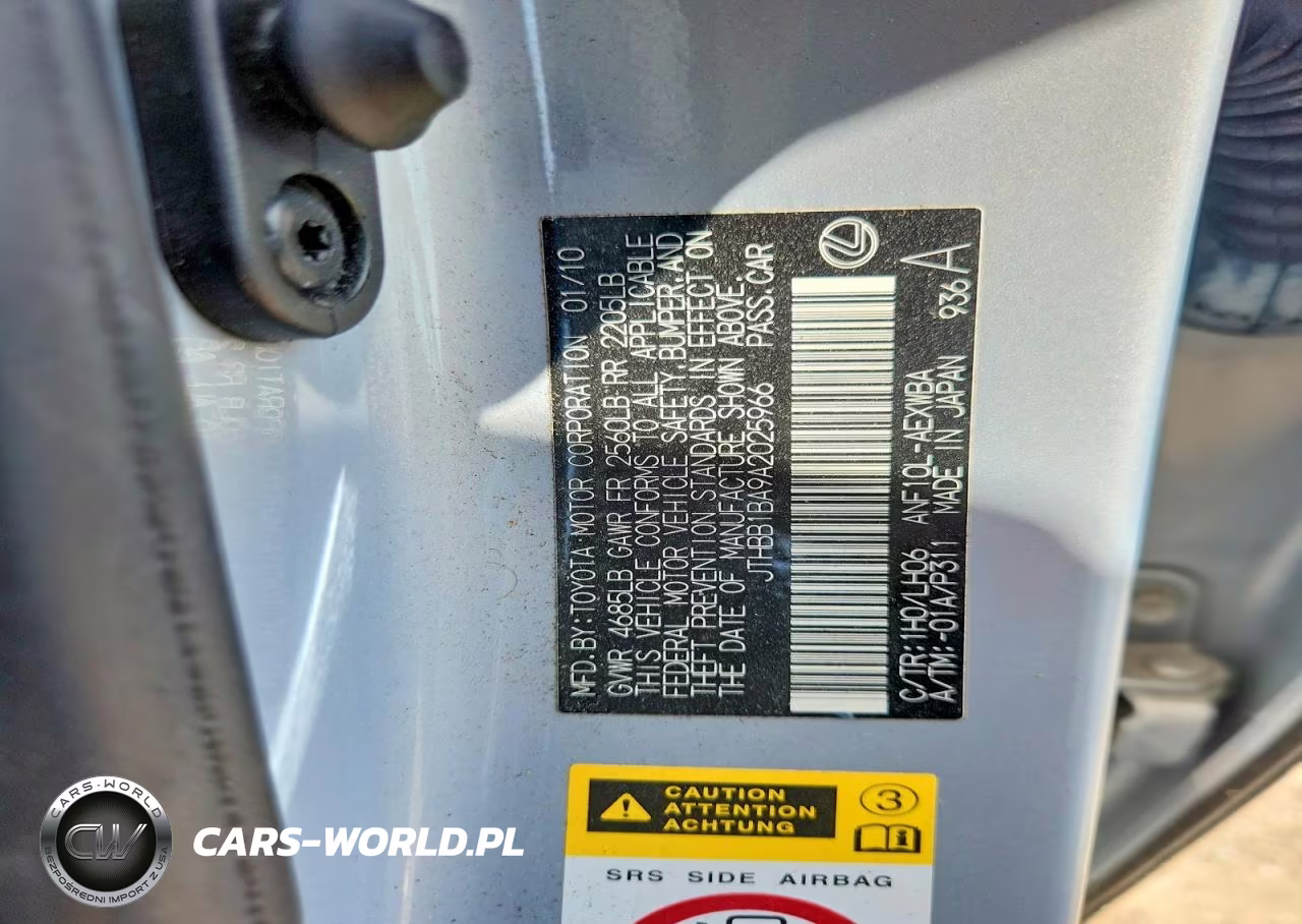 2010 Lexus Hs 250H VIN:JTHBB1BA9A2025966 - 12