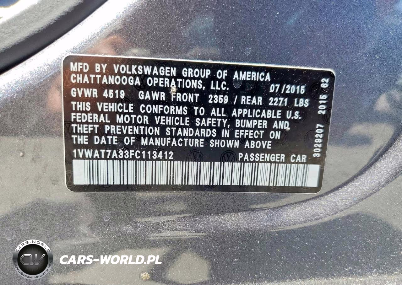 2015 Volkswagen Passat S VIN:1VWAT7A33FC113412 - 13