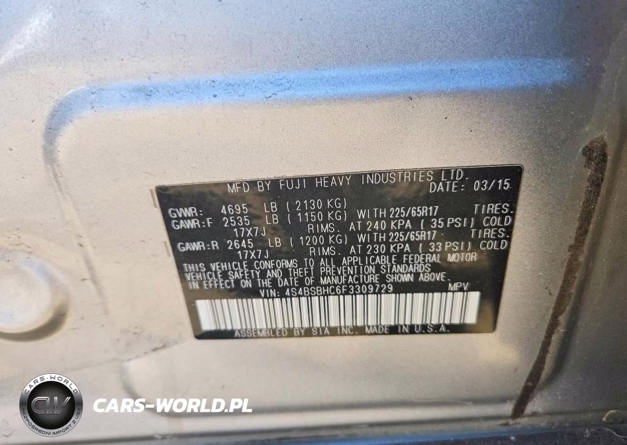 2015 Subaru Outback 2.5I Premium VIN:4S4BSBHC6F3309729 - 12