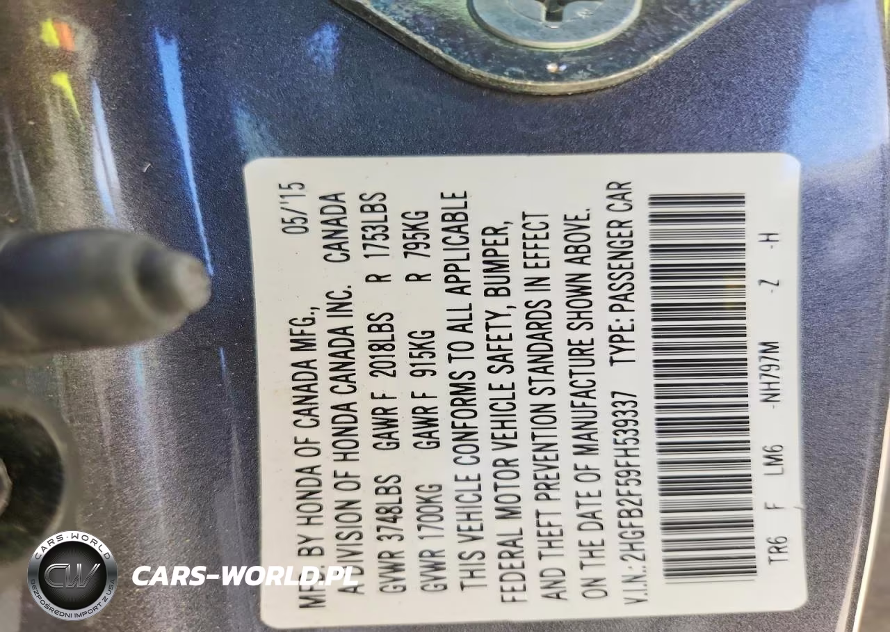 2015 Honda Civic Lx VIN:2HGFB2F59FH539337 - 12