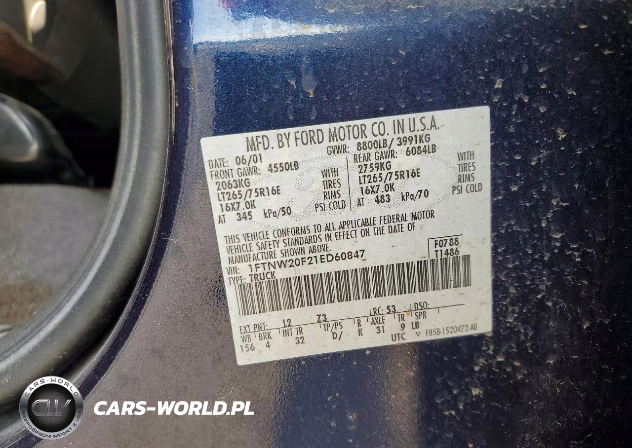 2001 Ford F250 Super Duty VIN:1FTNW20F21ED60847 - 12