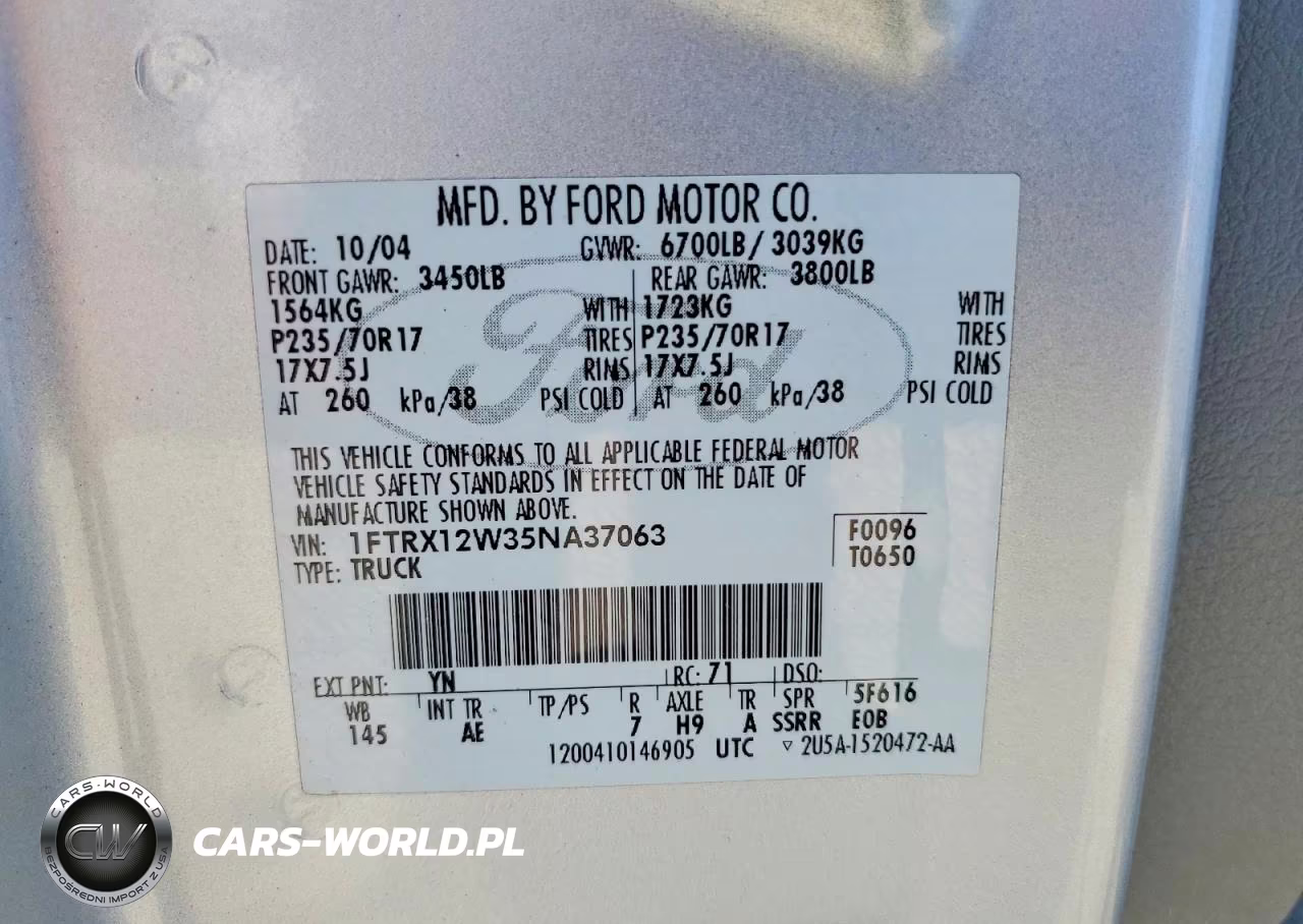 2005 Ford F150 VIN:1FTRX12W35NA37063 - 12
