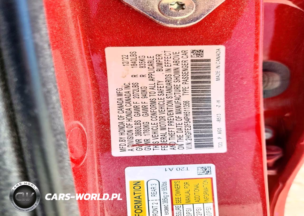 2023 Honda Civic Sport VIN:2HGFE2F54PH511356 - 13
