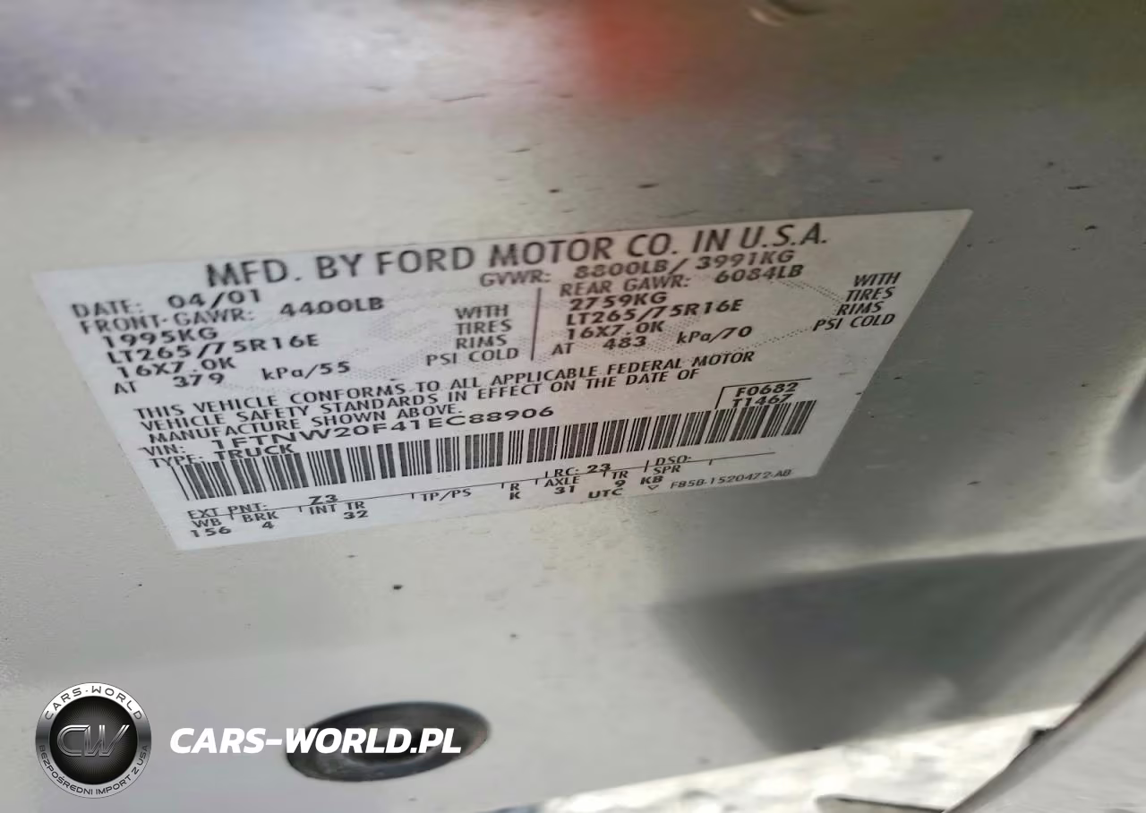 2001 Ford F250 Super Duty VIN:1FTNW20F41EC88906 - 12