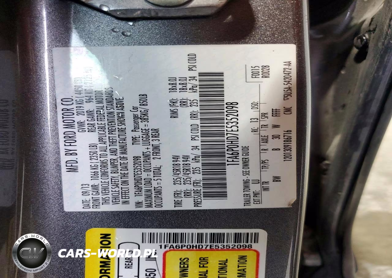 2014 Ford Fusion Se VIN:1FA6P0HD7E5352098 - 13