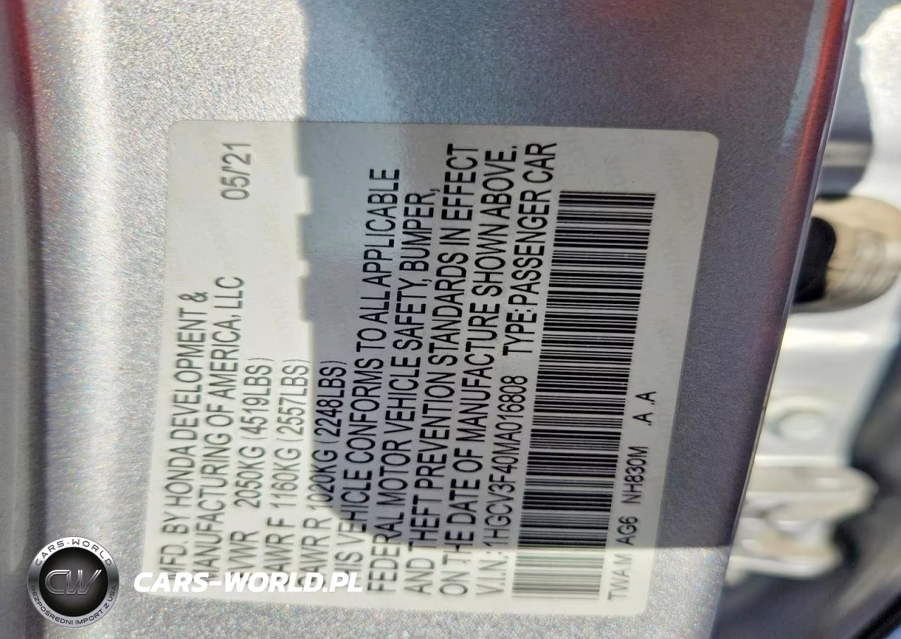 2021 Honda Accord Hybrid Ex VIN:1HGCV3F40MA016808 - 12
