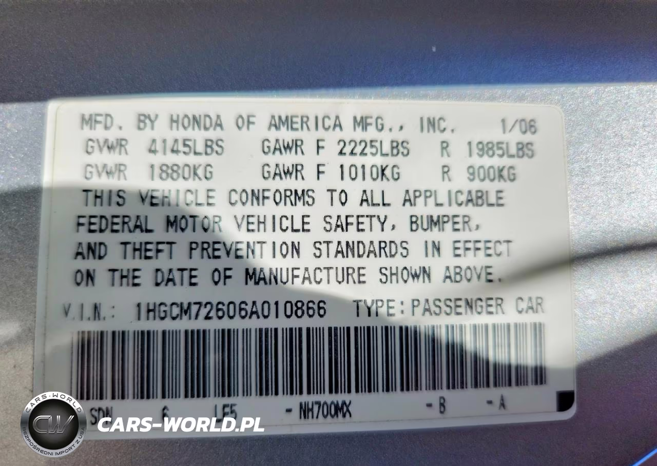 2006 Honda Accord Ex VIN:1HGCM72606A010866 - 12