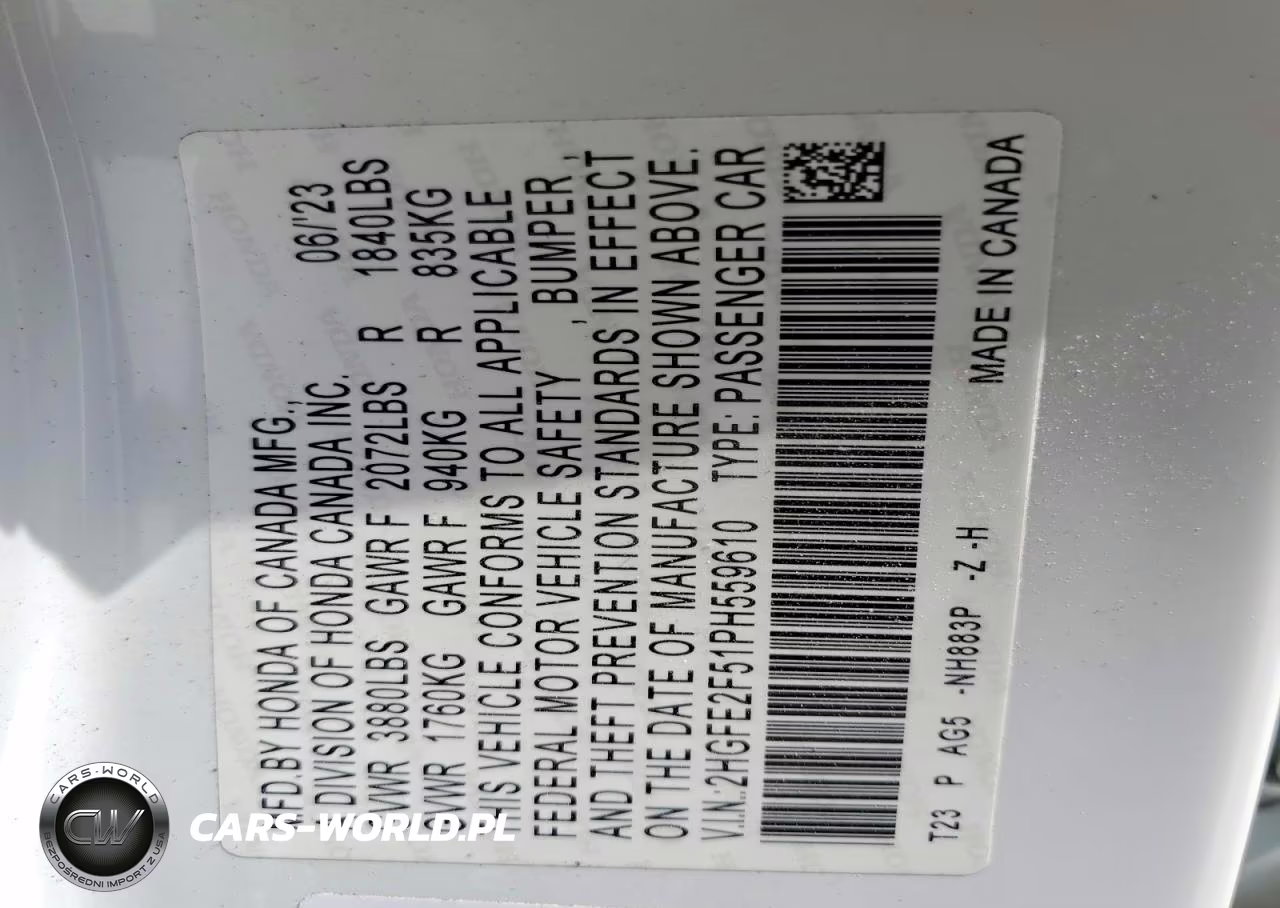 2023 Honda Civic Sport VIN:2HGFE2F51PH559610 - 12