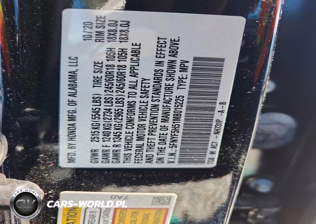 2021 Honda Pilot Exl VIN:5FNYF5H51MB015225 - 13