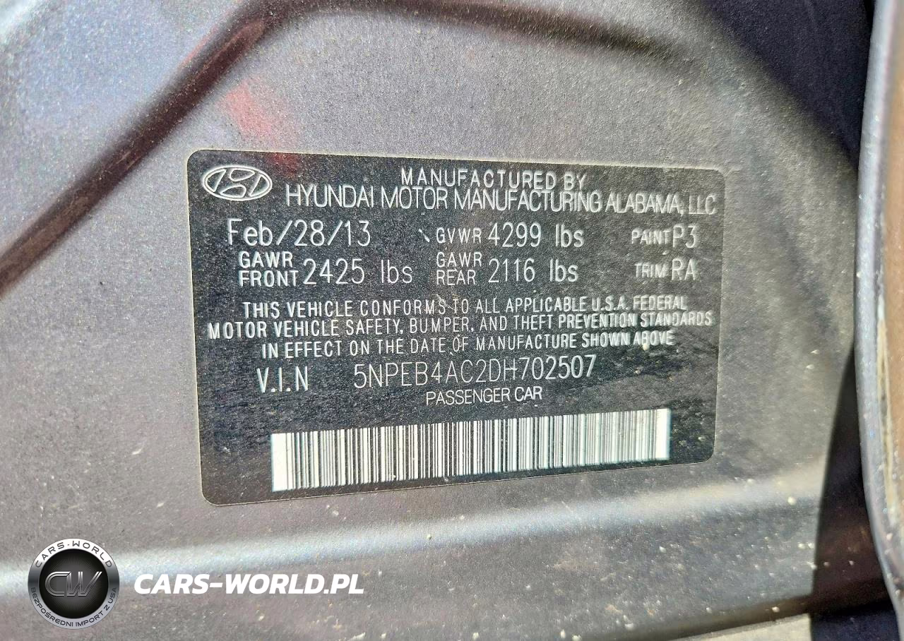 2013 Hyundai Sonata Gls VIN:5NPEB4AC2DH702507 - 12