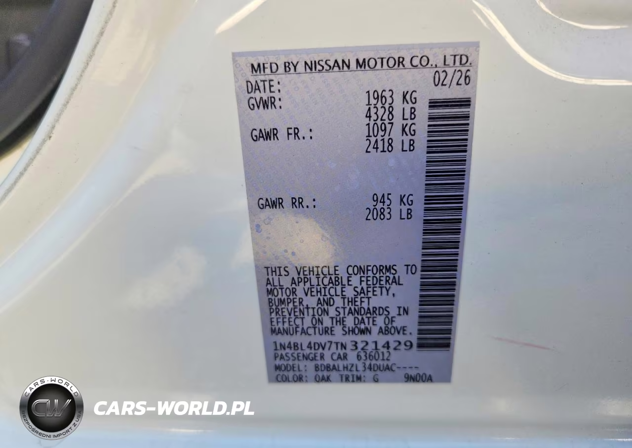 2026 Nissan Altima Sv VIN:1N4BL4DV7TN321429 - 12