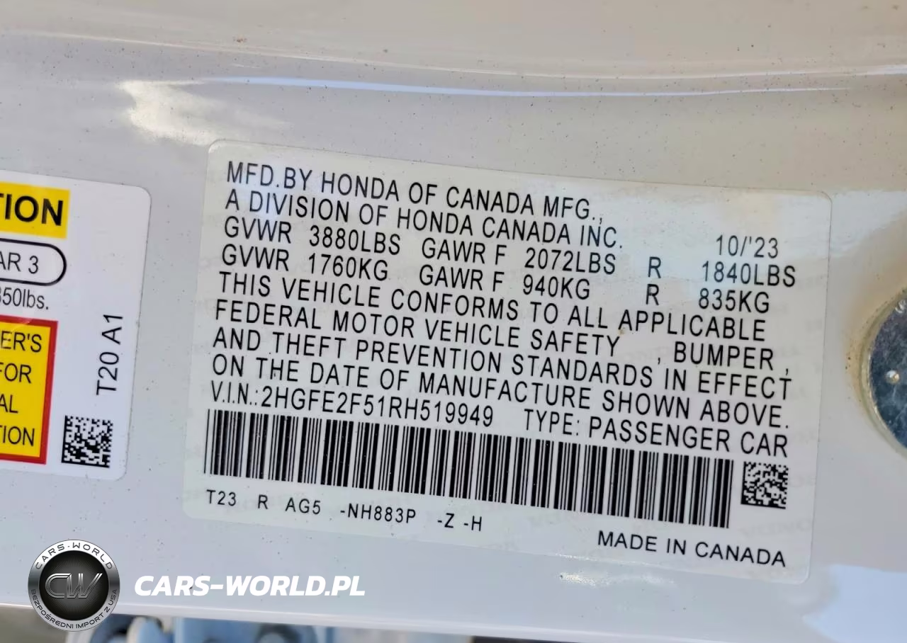 2024 Honda Civic Sport VIN:2HGFE2F51RH519949 - 12